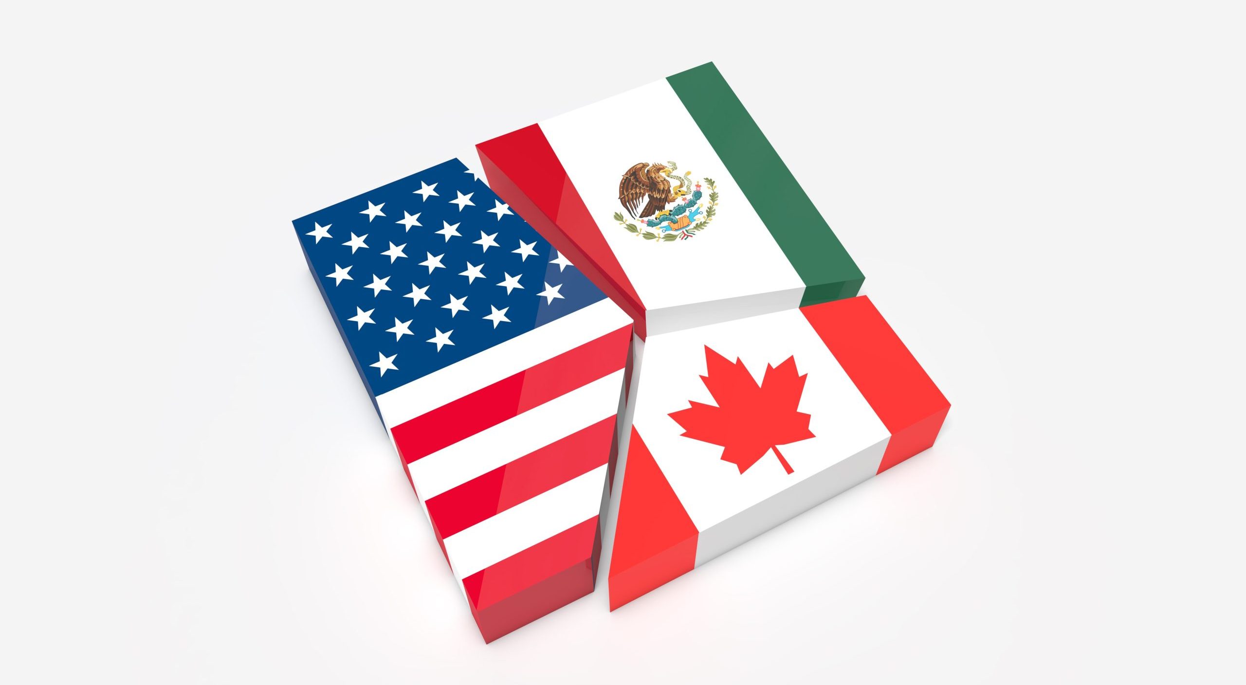 Puzzle pieces of US, Mexico and Canada flags